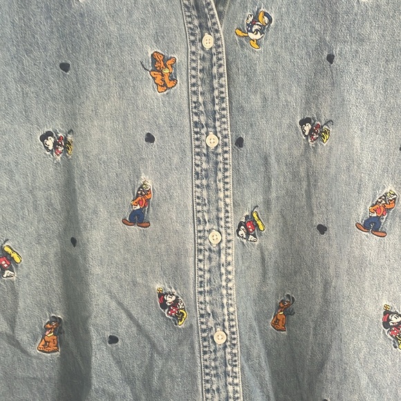 Vintage The Disney Store Mickey Mouse Minnie Denim Button Down Shirt Size XXL - Picture 2 of 6